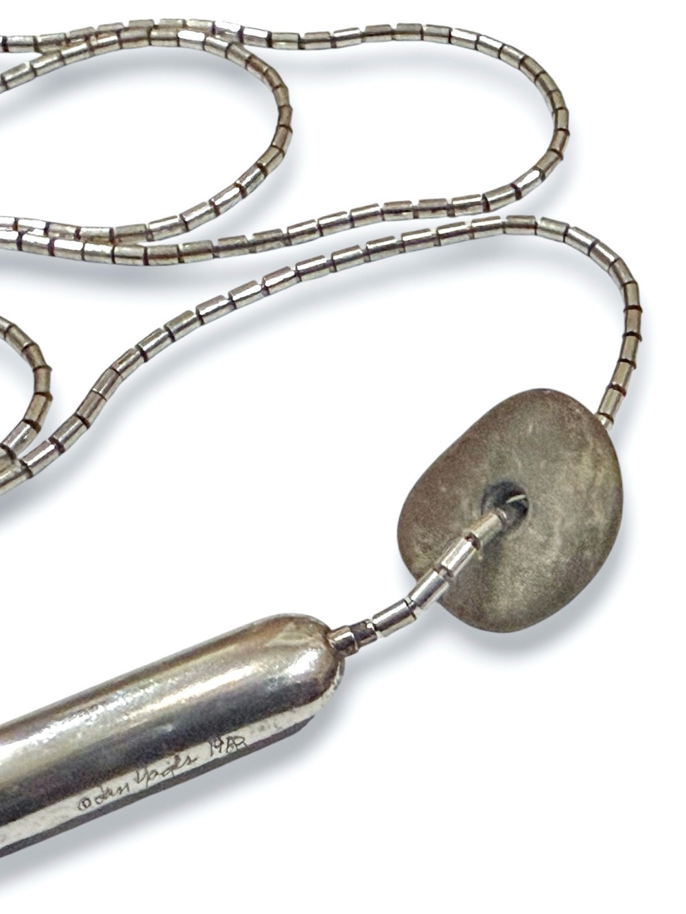 Jan Yager Unique Sterling Modernist Pillow Style Necklace with Stone Accent - Picture 11 of 16